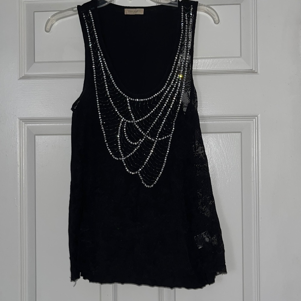 Phanuel jewel necklace lace detail tank